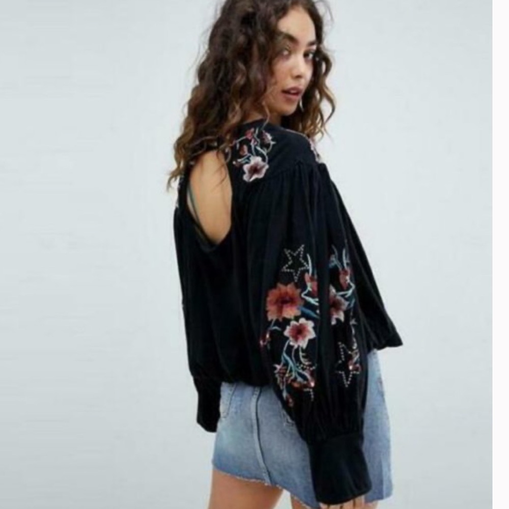 Free People Lita Floral Embroidered Blouse Top